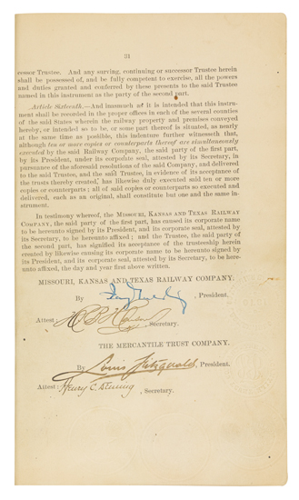 Appraisal: GOULD JAY Two Documents Signed as President of the Missouri