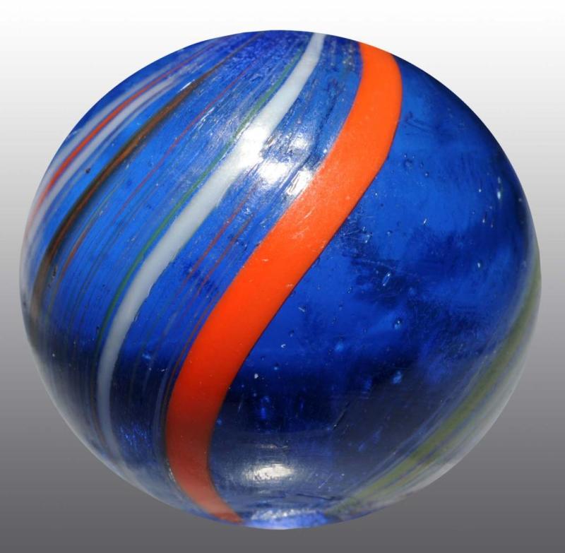 Appraisal: Banded Transparent Marble Description Blue transparent base with bands of