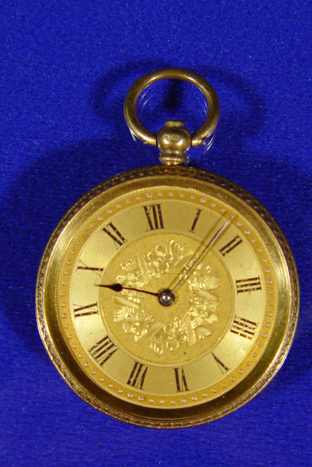 Appraisal: K gold pocket watch with floral chased dial