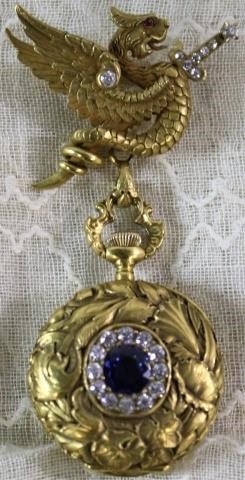 Appraisal: ORNATE KT YELLOW GOLD LADY'S PENDANT WATCH WORKINGS AND ENAMELED