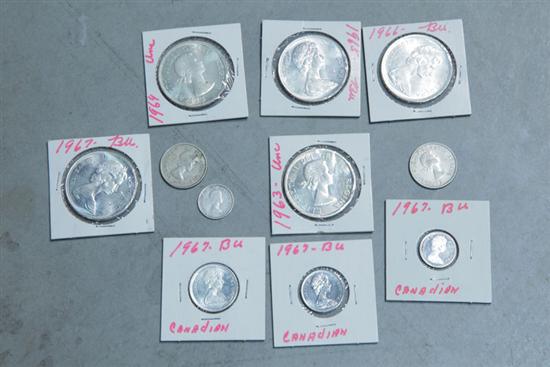 Appraisal: ELEVEN CANADIAN COINS Five silver dollars Four quarters And two