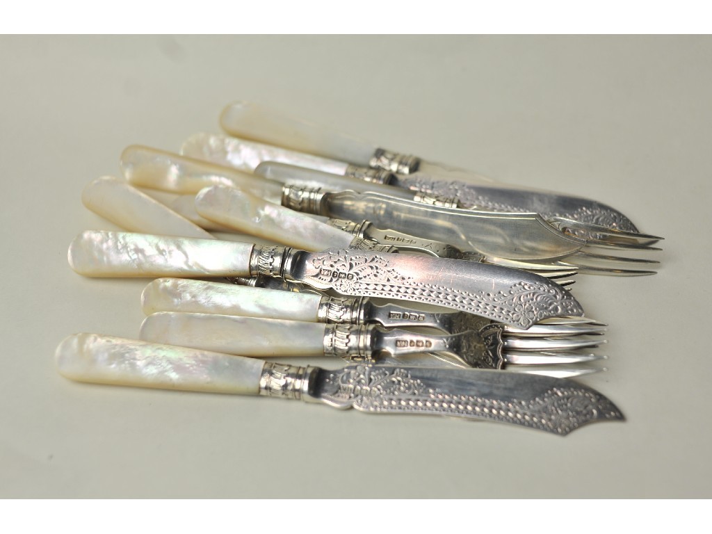 Appraisal: Part silver and mother of pearl fish cutlery set loose