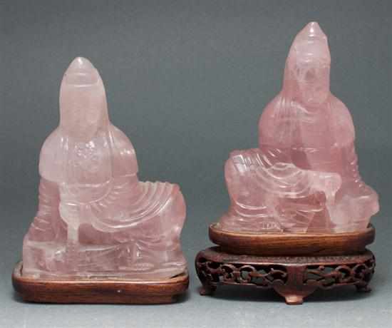 Appraisal: Two Chinese carved rose quartz Bodhisattva figures late th century