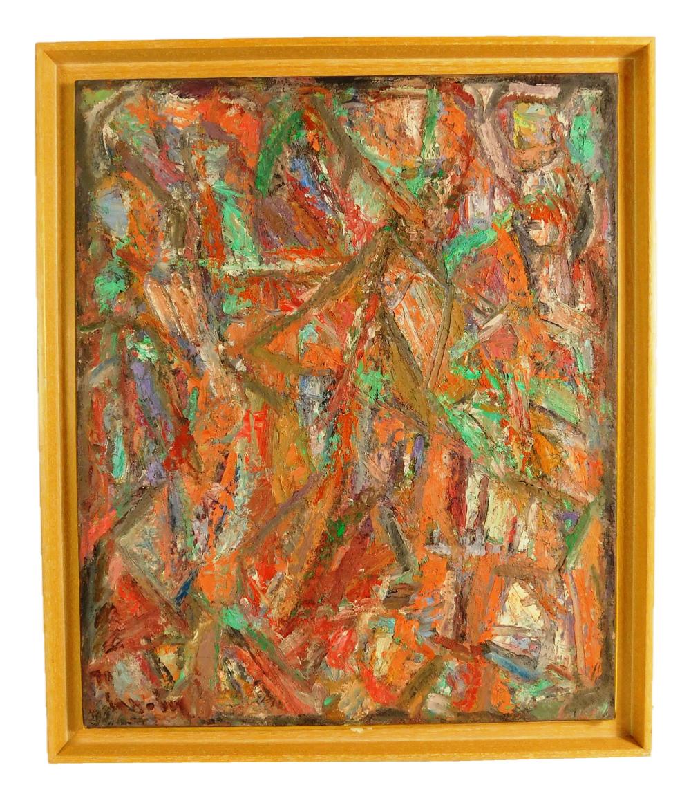 Appraisal: Modern abstract composition oil on canvas depicts colorful display with