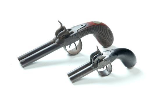 Appraisal: TWO DOUBLE BARREL PERCUSSION PISTOLS Belgium th century Both have