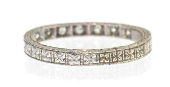 Appraisal: An Art Deco Platinum and Diamond Band Ring Circa containing