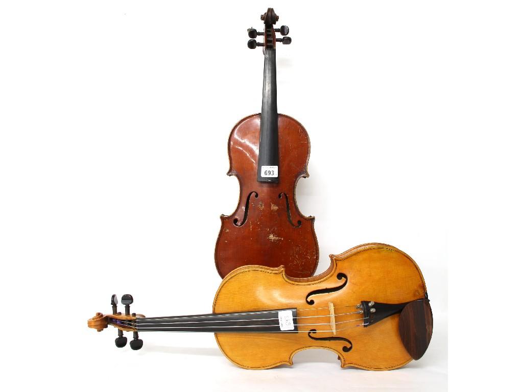 Appraisal: Contemporary Stradivari copy violin cm together with another violin cm