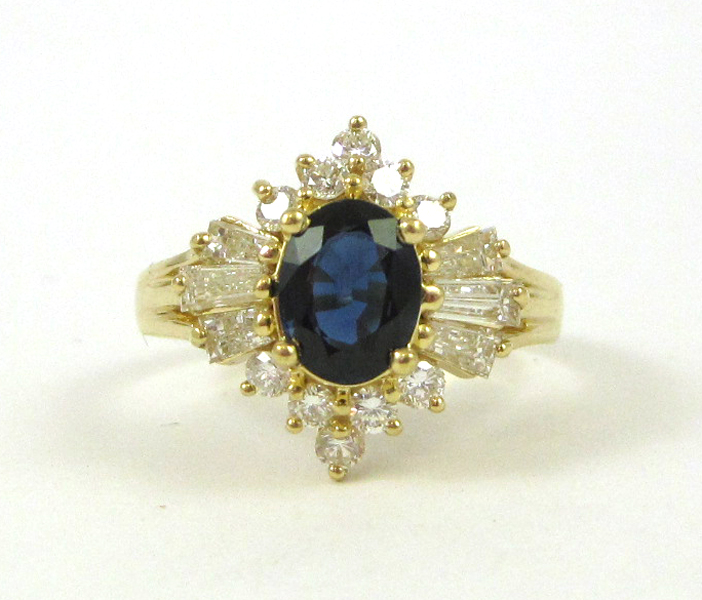 Appraisal: SAPPHIRE DIAMOND AND FOURTEEN KARAT GOLD RING with ten round-cut