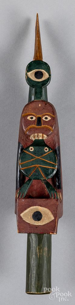 Appraisal: Northwest Coast carved and painted cedar rattle Northwest Coast carved