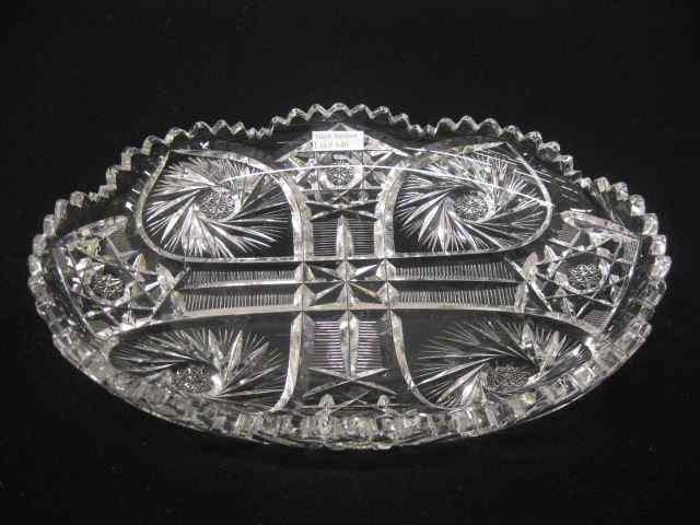 Appraisal: Cut Glass Dish oval divided pinwheels '' x '' excellent