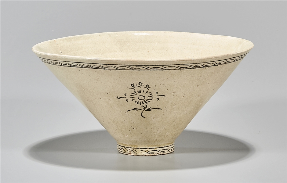 Appraisal: Korean white glazed conical bowl floral designs to exterior x