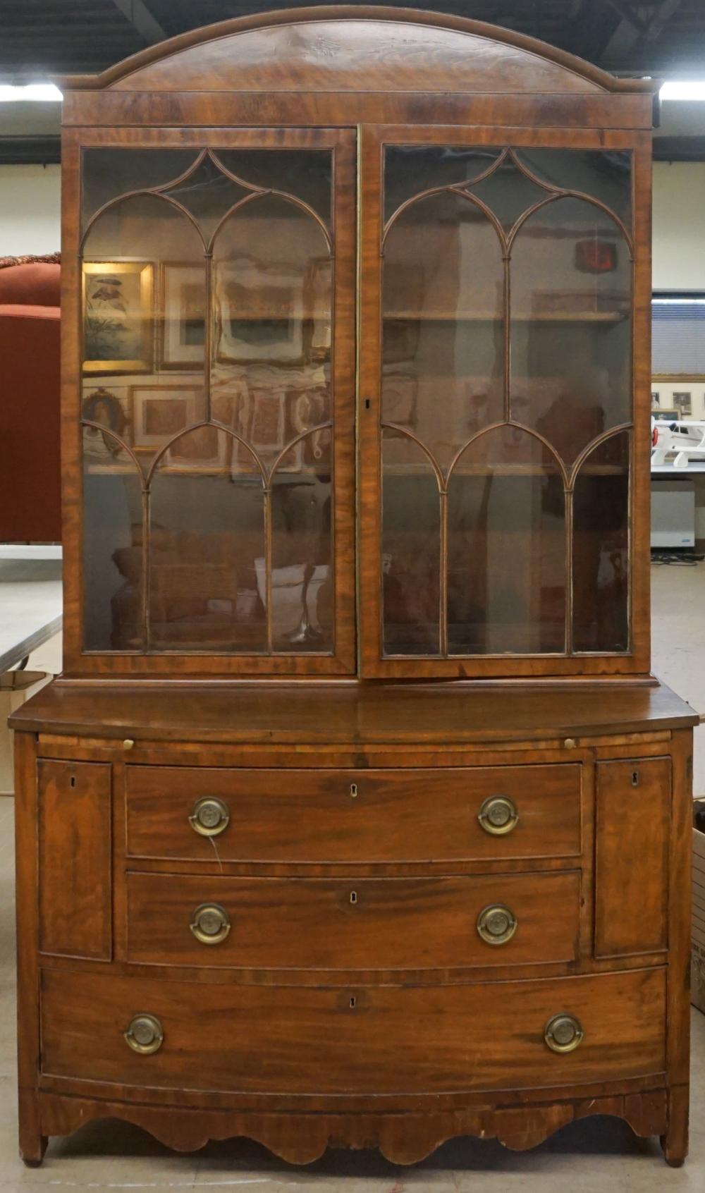 Appraisal: FEDERAL STYLE MAHOGANY BOW-FRONT TWO-PART CHINA CABINET TH CENTURY X