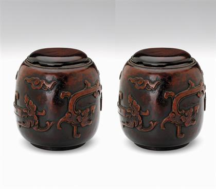 Appraisal: Rare pair of Chinese huanghuali weiqi covered jars kangxi period