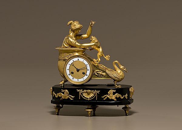 Appraisal: GILT BRONZE FIGURAL CHARIOT MANTEL CLOCK French ca unsigned Eight