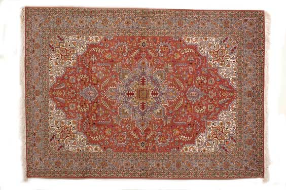 Appraisal: SILK AND WOOL PERSIAN RUG Fine silk and wool Persian