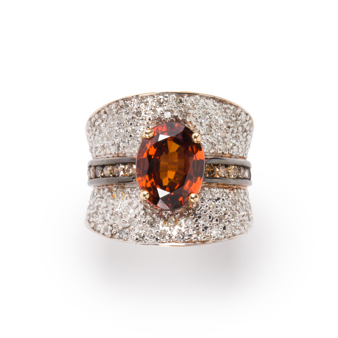 Appraisal: AN ORANGE ZIRCON DIAMOND AND FOURTEEN KARAT BI-COLOR GOLD RING