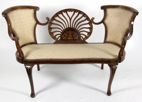 Appraisal: An Edwardian rosewood and marquetry inlaid chair back settee cm