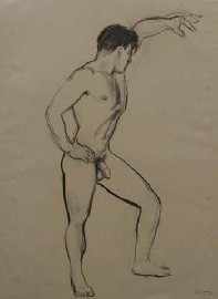 Appraisal: James Gleeson - Male Nude Standing with One Arm Raised