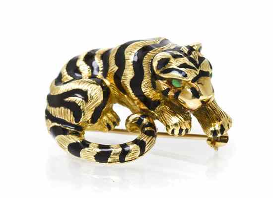 Appraisal: A Vintage Karat Yellow Gold and Polychrome Enamel Tiger Pin