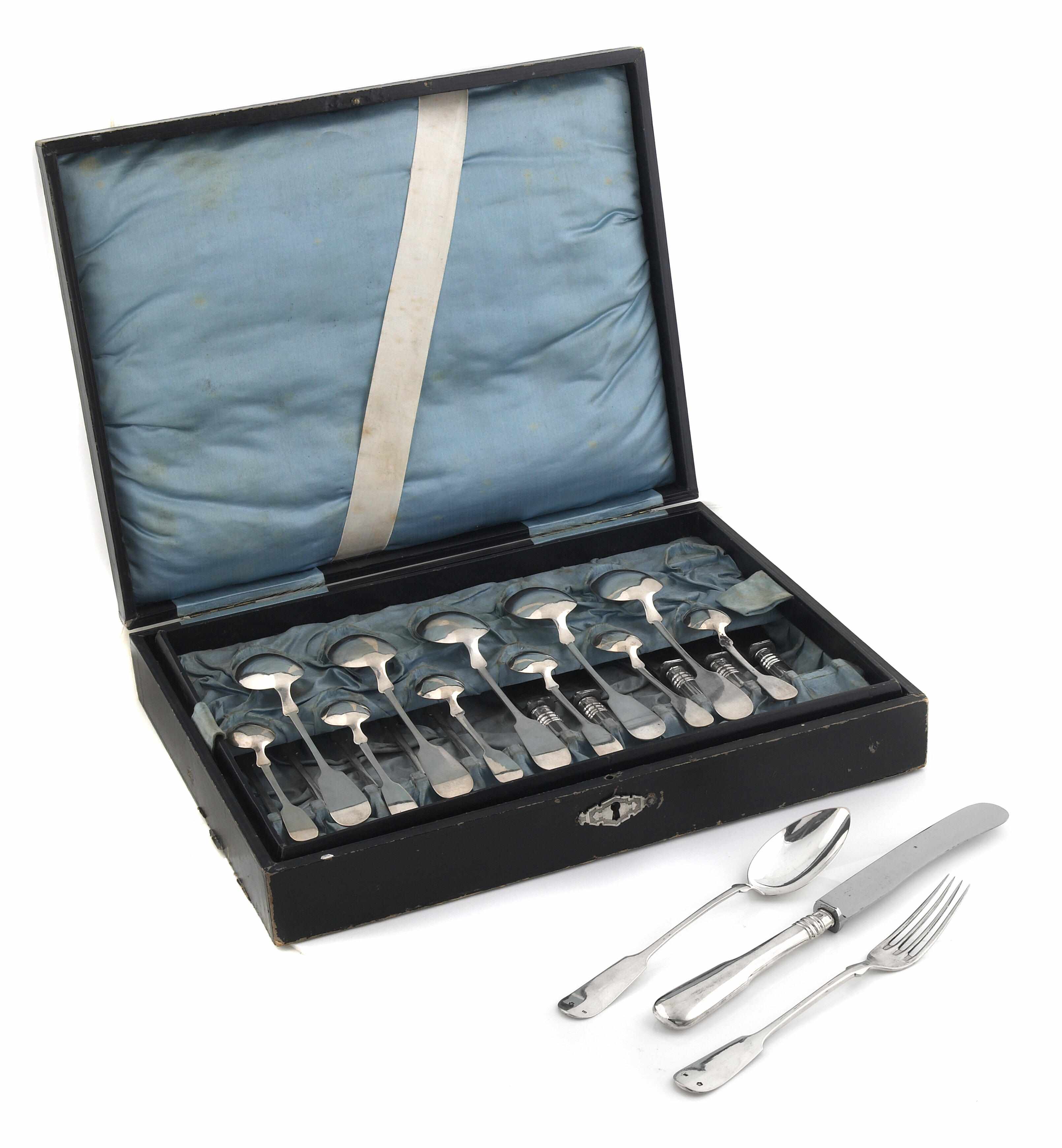 Appraisal: An Austrian silver flatware set cased Comprising each table forks