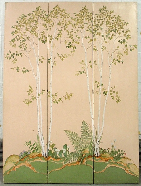 Appraisal: - Large paint decorated three-part room screen h each panel