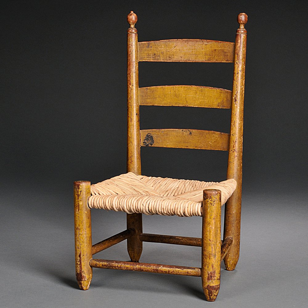 Appraisal: Yellow-painted Miniature Slat-back Chair New England early th century with