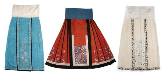 Appraisal: A Group of Three Chinese Silk Skirts Length inches