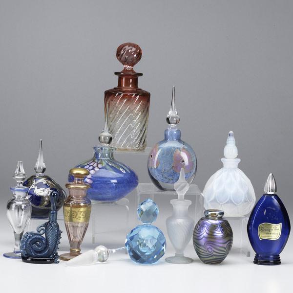 Appraisal: Thirteen modern art glass perfume bottles Includes glass by Vandermark