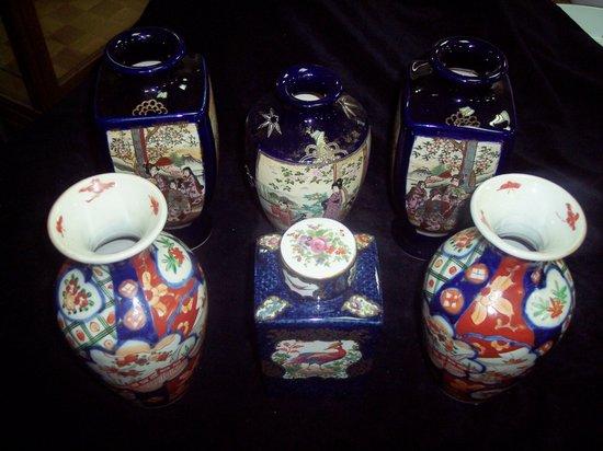 Appraisal: A pair of Imari vases cm high three Satsuma vases