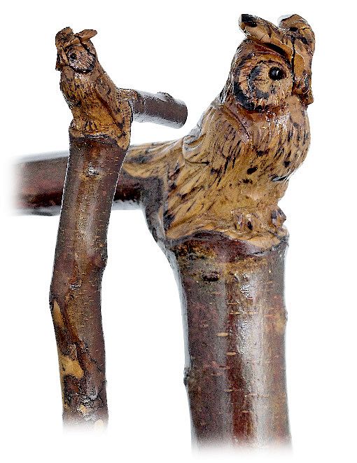 Appraisal: Folk Art Owl Cane -Ca -The cane is fashioned of