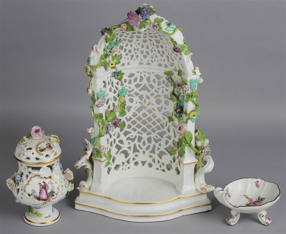 Appraisal: THREE MEISSEN PORCELAIN PIECES circa underglaze blue crossed swords to