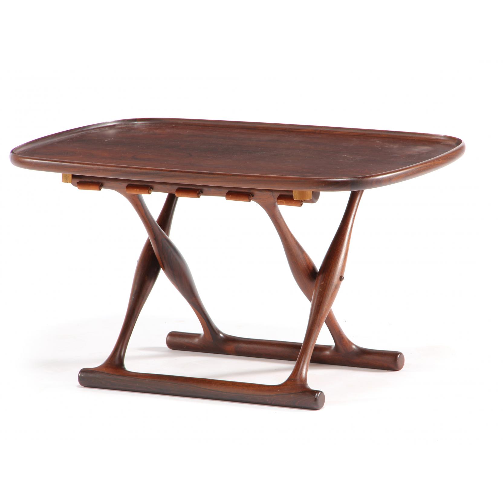 Appraisal: Poul Hundevad Gold Hill Stool with Tray Denmark s rosewood