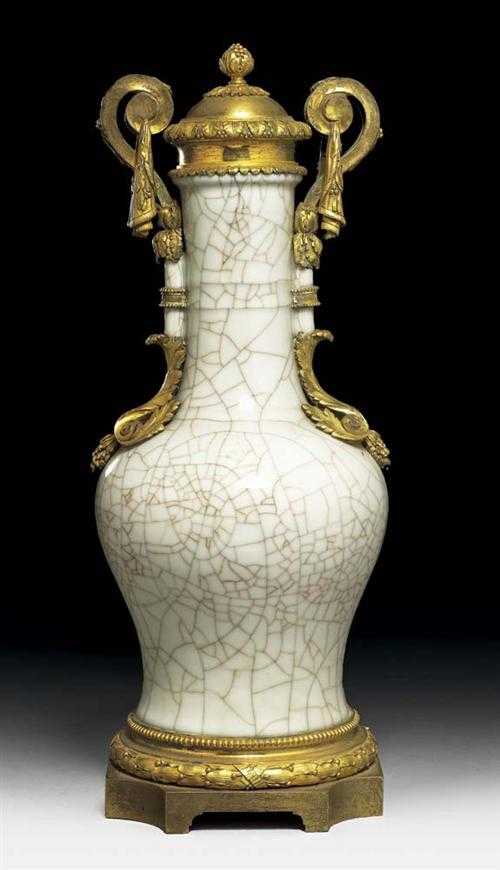 Appraisal: VASE WITH BRONZE MOUNT late Louis XVI the celadon porcelain