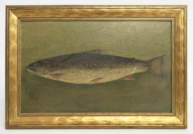 Appraisal: Early th c oil on artist board fish signed ''M