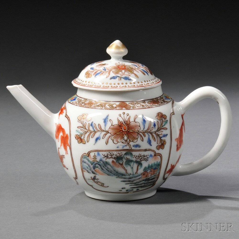 Appraisal: Chinese Export Porcelain Teapot th century bulbous form with domed