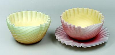 Appraisal: Three pieces Pompeian swirl satin glass two shell form dishes