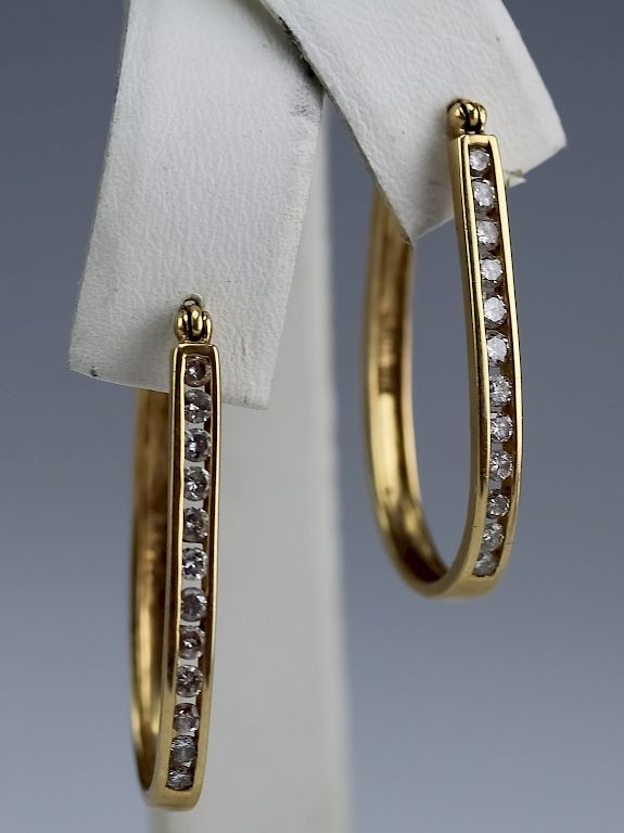 Appraisal: Ladies K Gold CTTW Diamond Hoop Drop Earrings Ladies diamond