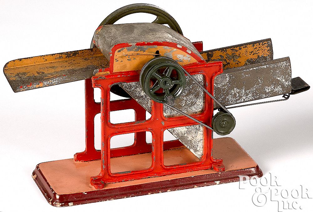 Appraisal: Carette threshing machine steam toy accessory Carette painted tin threshing