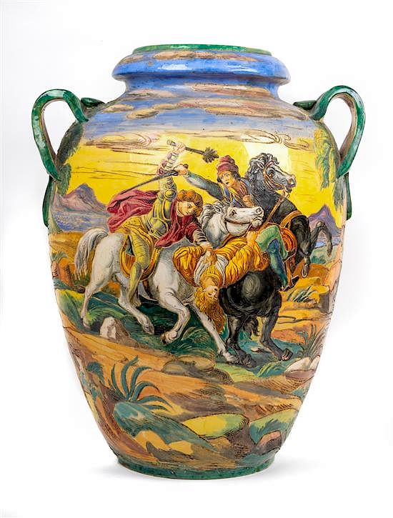 Appraisal: A Large Italian Polychrome Glazed Ceramic Urn Height inches A