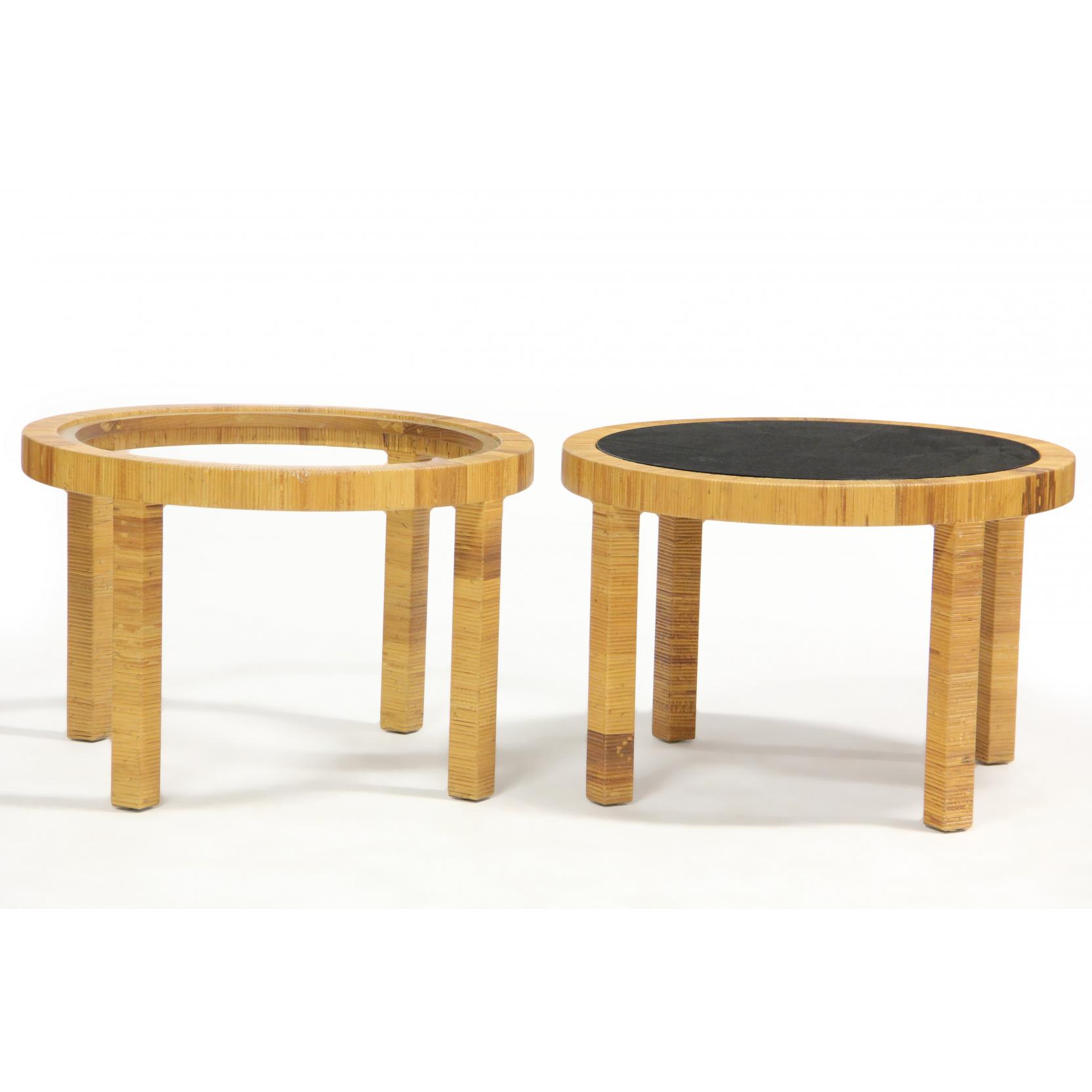 Appraisal: Bielecky Brothers Pair of Modernist Rattan Low Tables late th