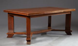 Appraisal: French Art Deco Parquetry Inlaid Oak Draw Leaf Din French