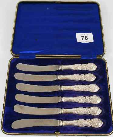 Appraisal: A boxed set of Silver Knives decorated with Vines