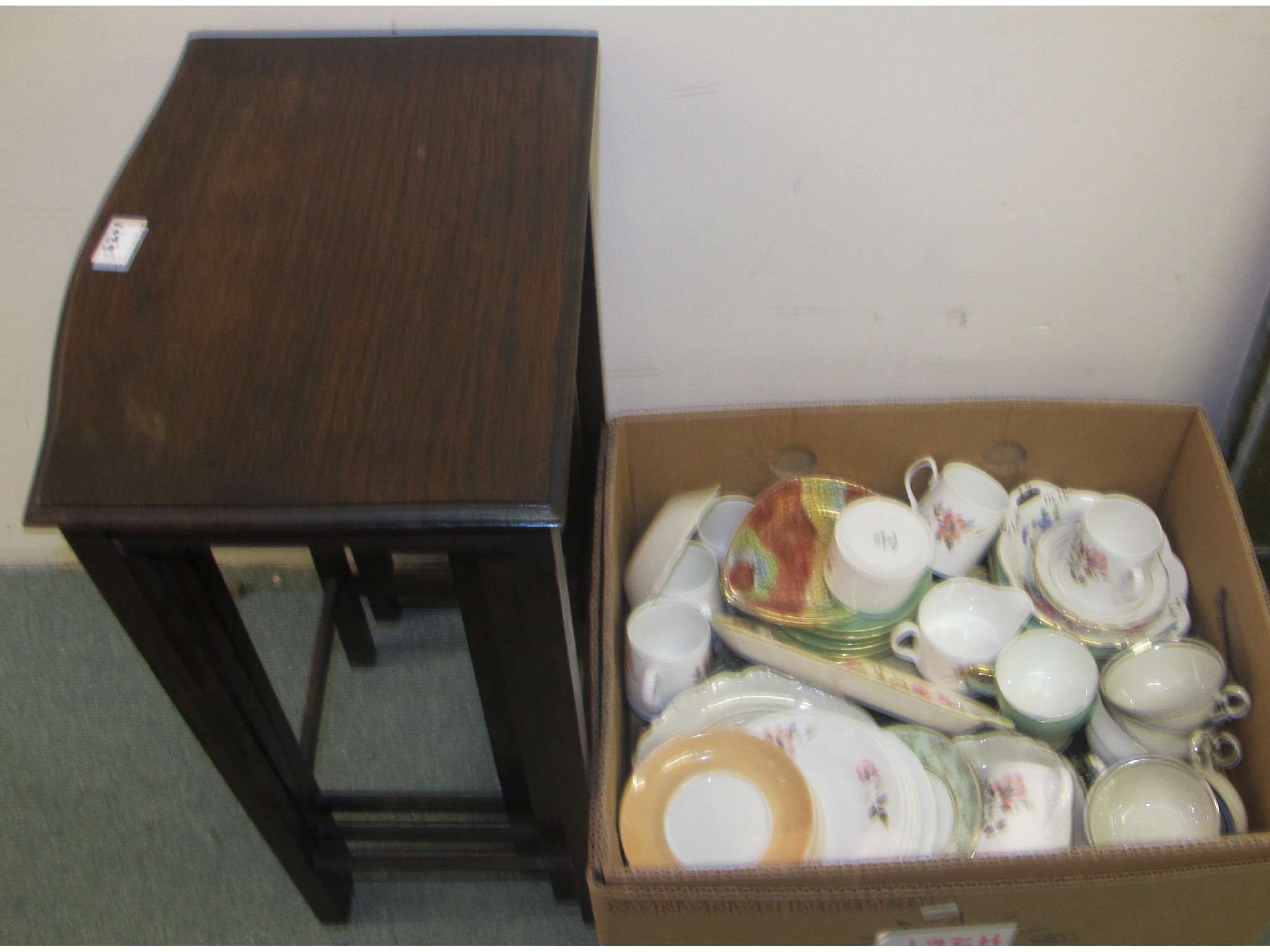 Appraisal: Box of ceramics and glass and a nest of tables