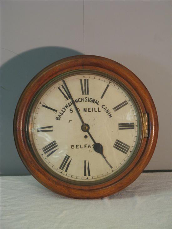 Appraisal: th Century Oak cased railway clock with fusee movement dial