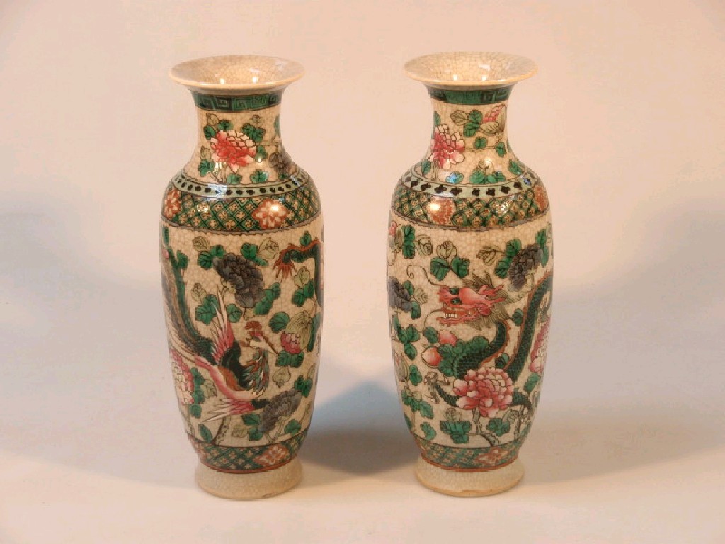 Appraisal: A pair of Chinese famille vert crackle ware vases with