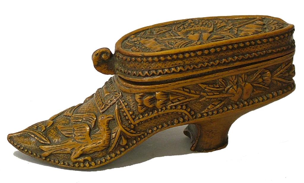 Appraisal: Interesting th century carved treen snuff box modelled as a