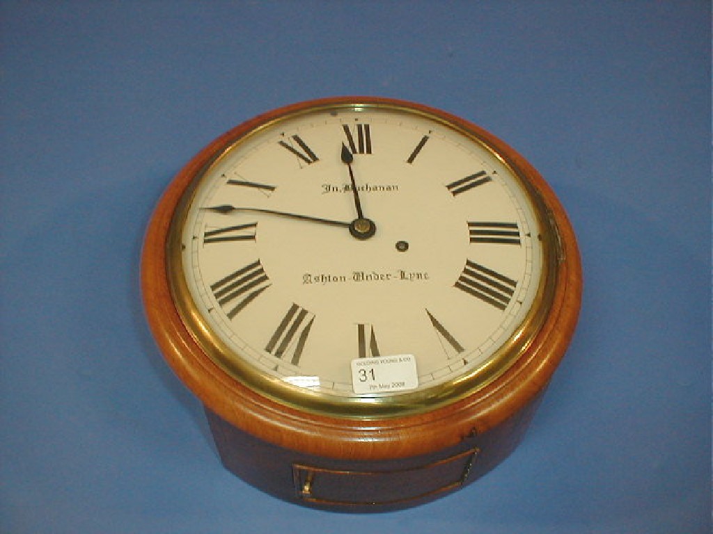 Appraisal: A Victorian mahogany wall clock with painted dial having Roman