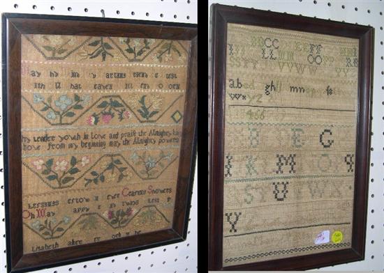 Appraisal: Two cross stitch samplers th C framed both with fading