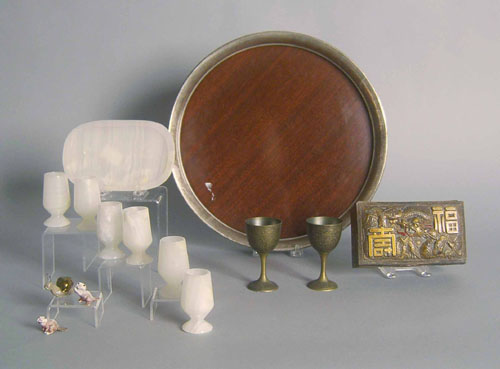 Appraisal: Miscellaneous metalware together with a carved stone cordial set