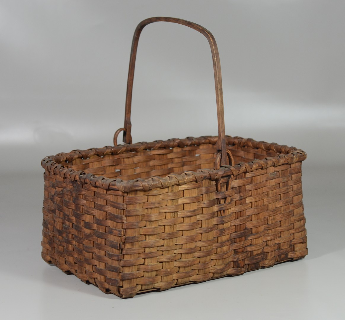 Appraisal: Rectangular Splint Basket with Swing Handle l x w x